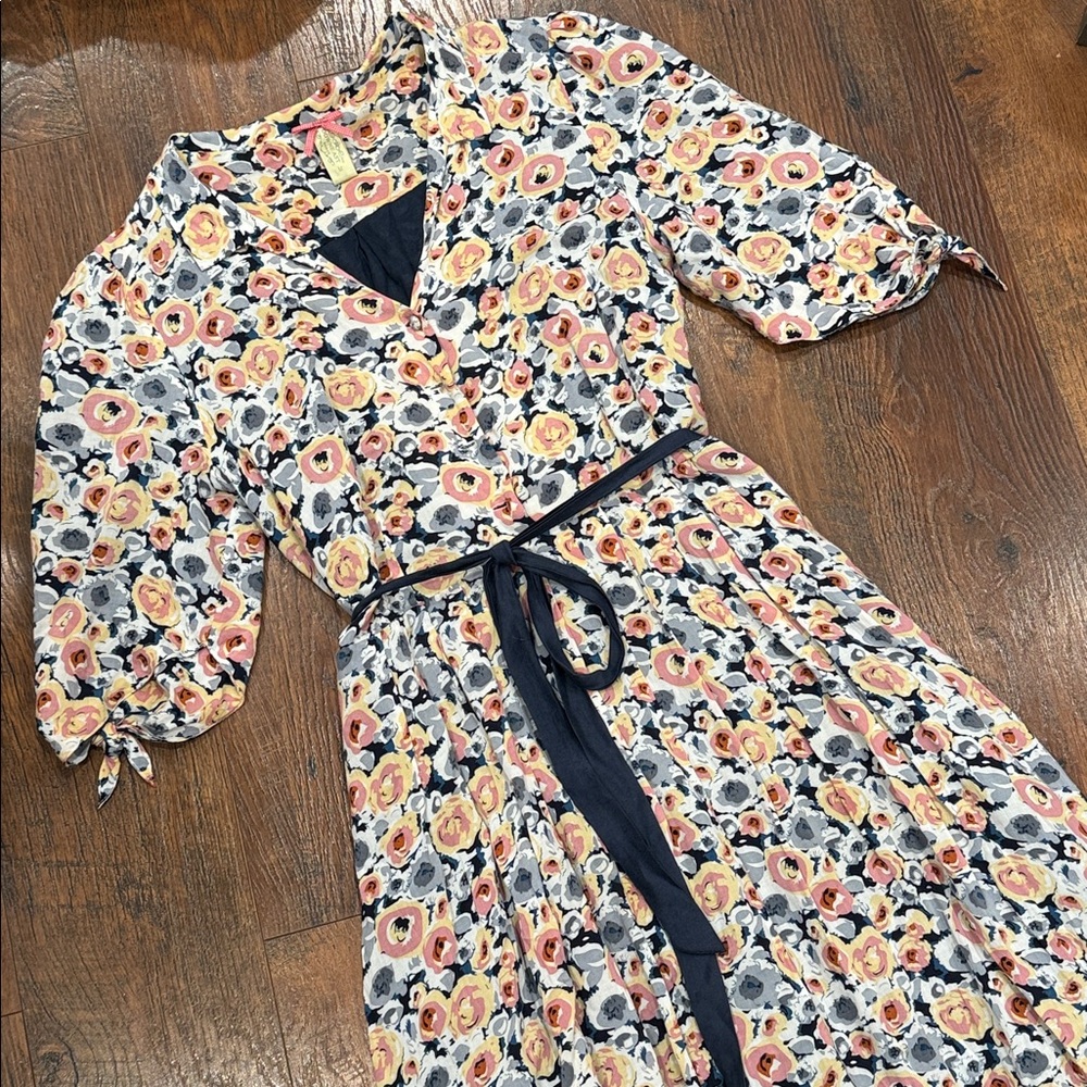 DownEast Floral Midi Dress with Navy Accents - Picture 2 of 9